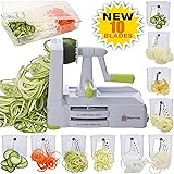 Brieftons 10-Blade Spiralizer: Strongest-and-Heaviest Vegetable Spiral Slicer, Best Veggie Pasta Spaghetti Maker for Low Carb/Paleo/Gluten-Free, With Blade Caddy, Container, Lid & 4 Recipe Ebooks