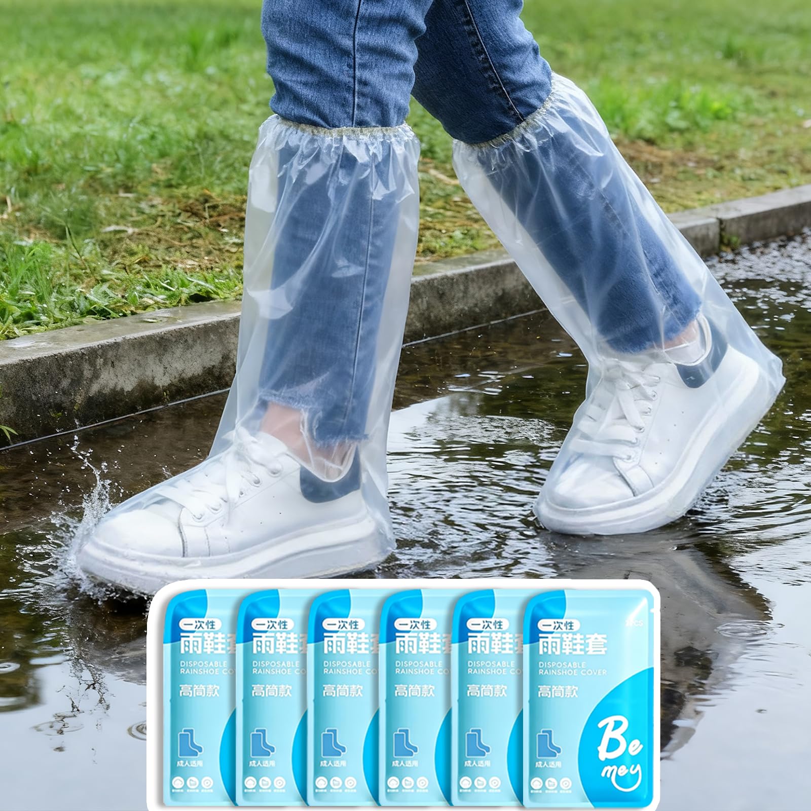 Photo 1 of 12 Pcs Individually Packaged Long Rain Shoe Covers, Extended Length Clear Adults Shoe Ponchos, Anti-Slip Plastic Rain Boot Covers, Perfect for Adults & Disney Trips (Clear Adults L 12Pcs)