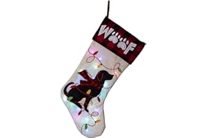 Glitzhome 21" L Dog Christmas Stockings Kids Gift Socks for Christmas LED Embroidered Linen Hooked Xmas Party Mantel Tree Decoration