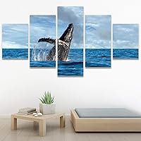 SIGNWIN 5 Panel Canvas Wall Art Modern Art Dolphin Expressive Marine Life Multicolor Nautical Photography Whale for Home Decorations Ready to Hang - 60