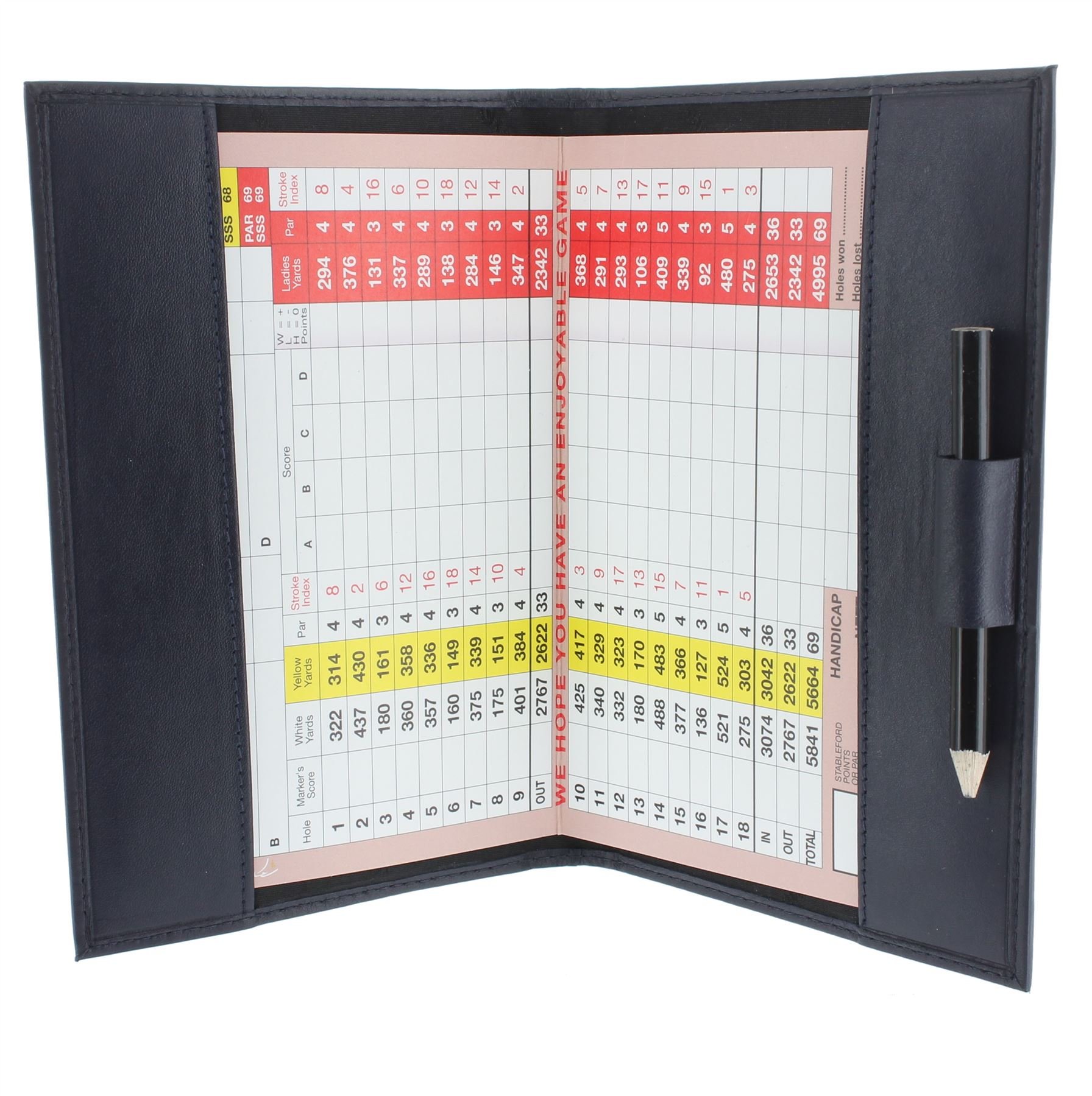 Large Leather Golf Scorecard Holder 2314 - for UK, Ireland and European scorecards Navy