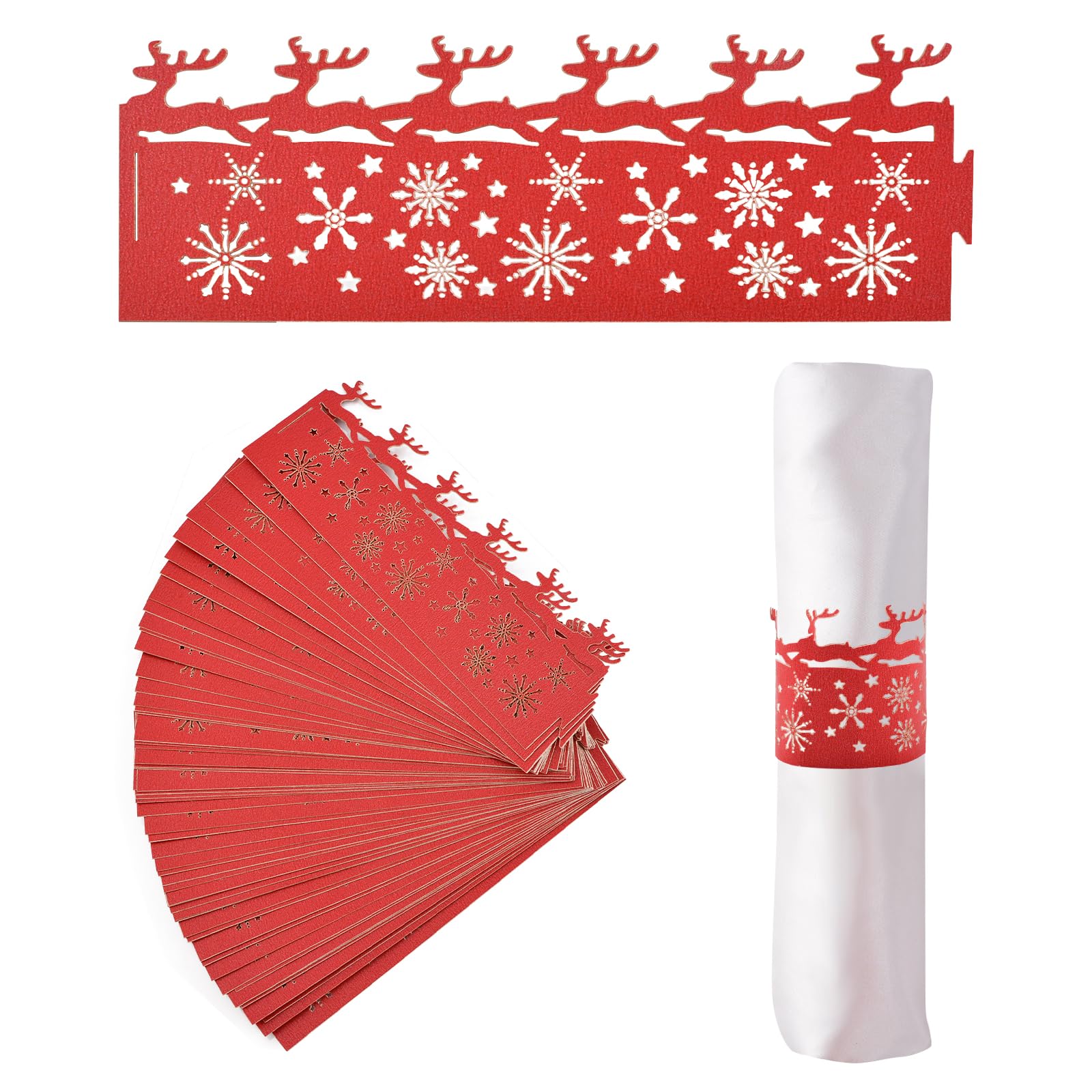 URROMA Christmas Reindeer Napkin Rings, 50 Pcs Christmas Red Deer Napkin Buckle for Christmas Lunch Thanksgiving Party Holiday Wedding Table Decoration