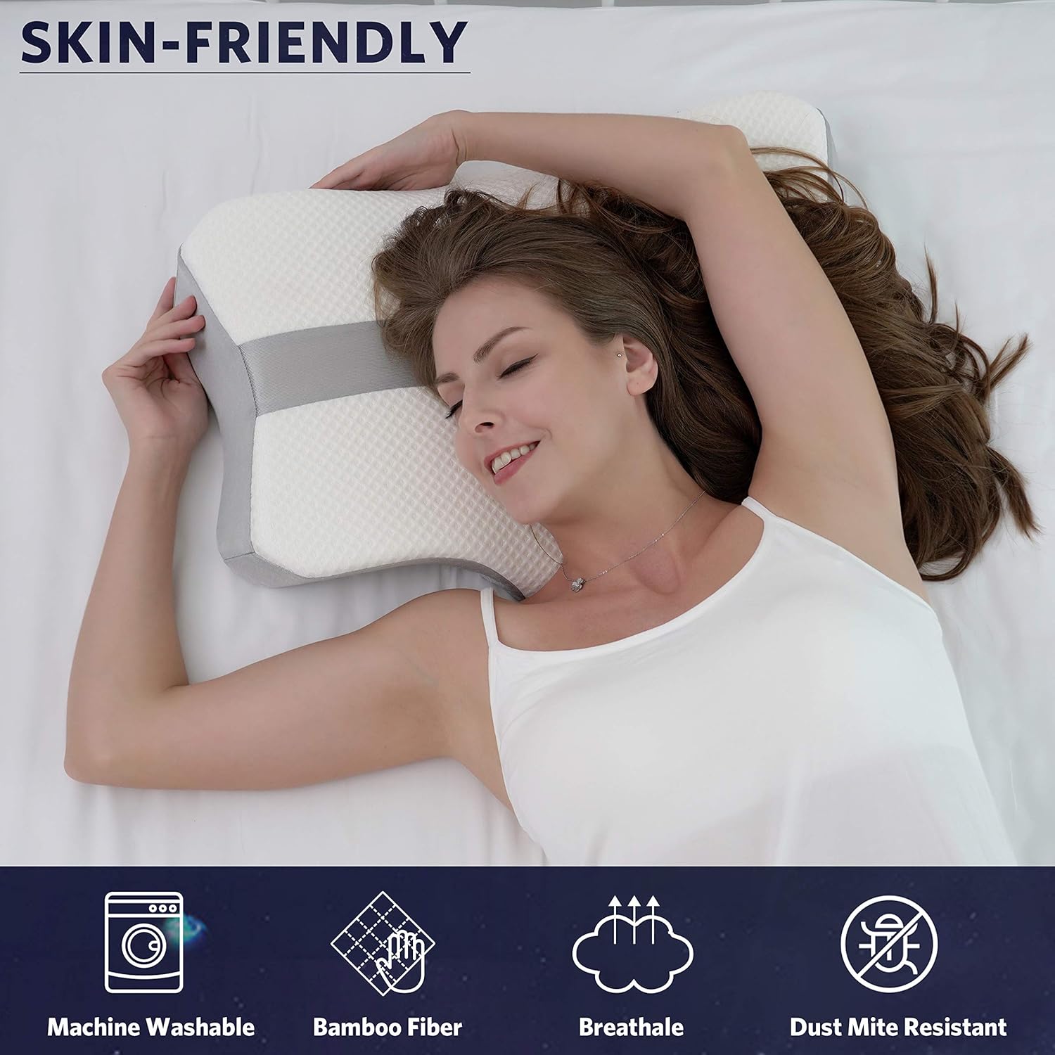 YARKOR Contour Memory Foam Pillow, Orthopedic Pillows for Neck Pain, Ergonomic Cervical Pillow for Side Sleepers, Back and Stomach Sleep (with Machine Washable Pillowcase): Home & Kitchen
