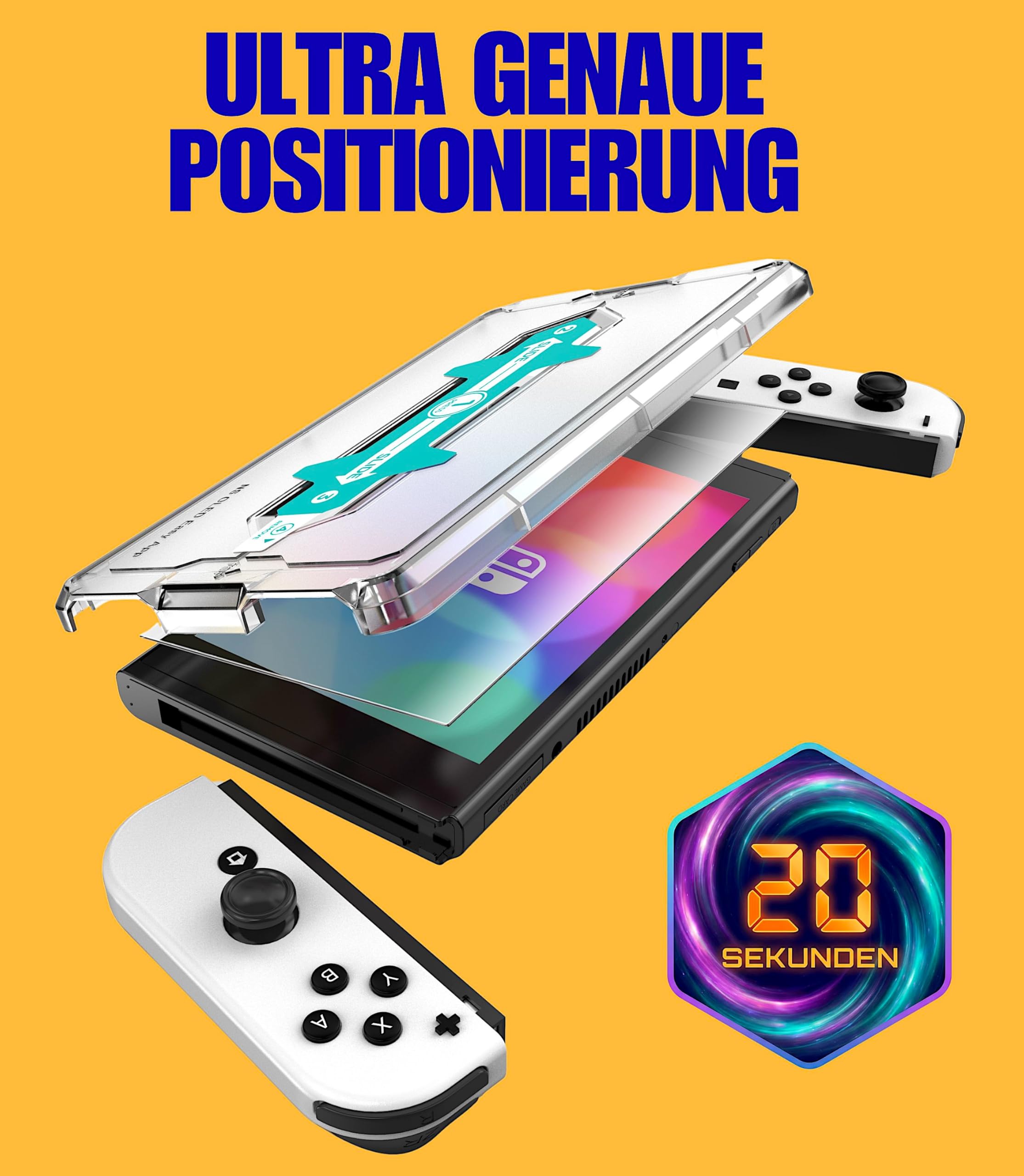 XeloTech Schutzglas für Nintendo Switch OLED mit Schablone zur Positionierung 2 Stück - Echter Dispalyschutz - Keine Folie aus Plastik - Echtes Glas - 7.0 Zoll 4