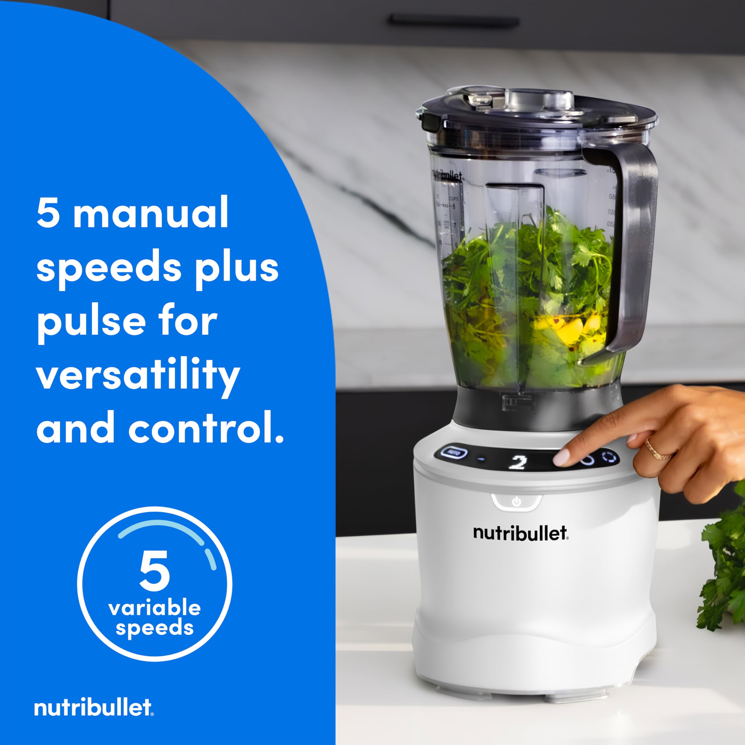 Nutribullet SmartSense licuadora grande de 5 velocidades, 1400 vatios, blanco mate