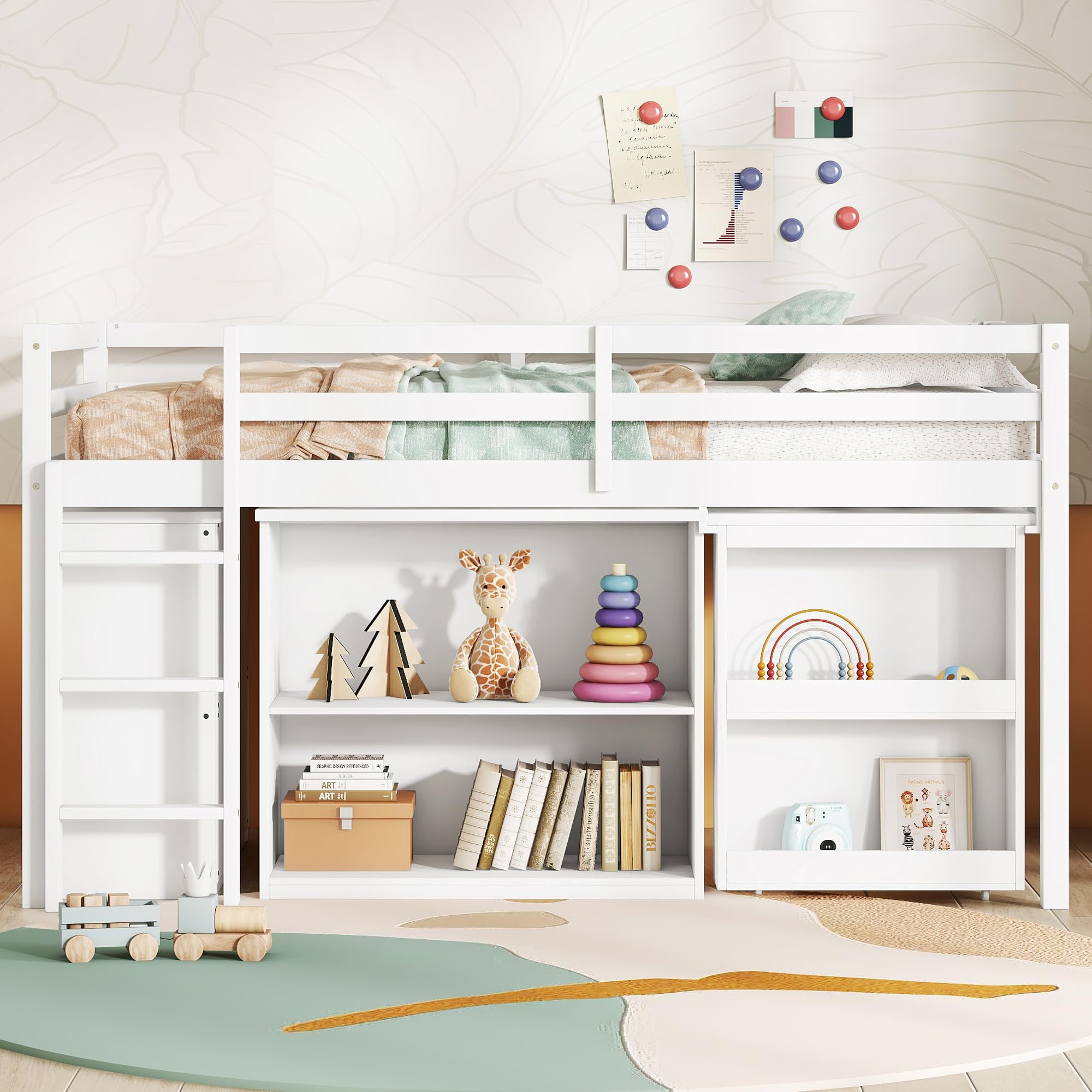 Photo 1 of  ***********FINAL SALE- NO RETURNS**********Ball & Cast Twin Loft Bed with Drawer Cabinet and Pulling -Out Desk,Rubber Wood Bed Frame w/Safety Guardrail & Ladder,Space-Saving Furniture for Girls Boys Student Dorms,White
