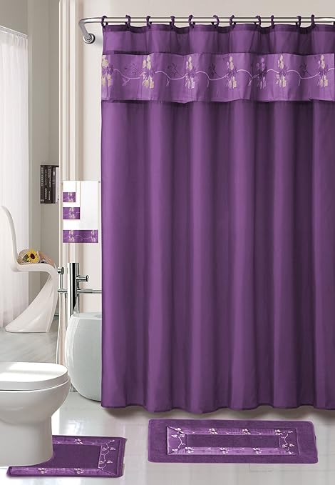 Amazon Com Ahf Wpm Beverly Purple Flower 18 Piece Bathroom Set 2