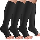 Open Toe Compression Socks Women & Men-3 Pairs 20-30 mmHg Knee High Stockings for Circulation Support