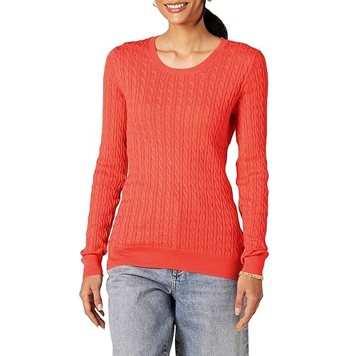 Amazon Essentials Women's Lightweight Long-Sleeve Cable Crewneck Sweater (Available in Plus Size), Coral Pink, XX-Large