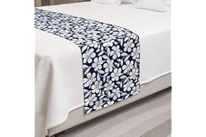 Ambesonne Hawaiian Bed Runner, Hibiscus Flower Silhouettes Repetition Aloha Summer Party Themes Print, Decorative Accent Bedding Scarf for Hotels Homes and Guestrooms, Queen, Night Blue