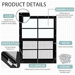 Tandefio 2 Pcs 18'' x 23'' Black Shed Window