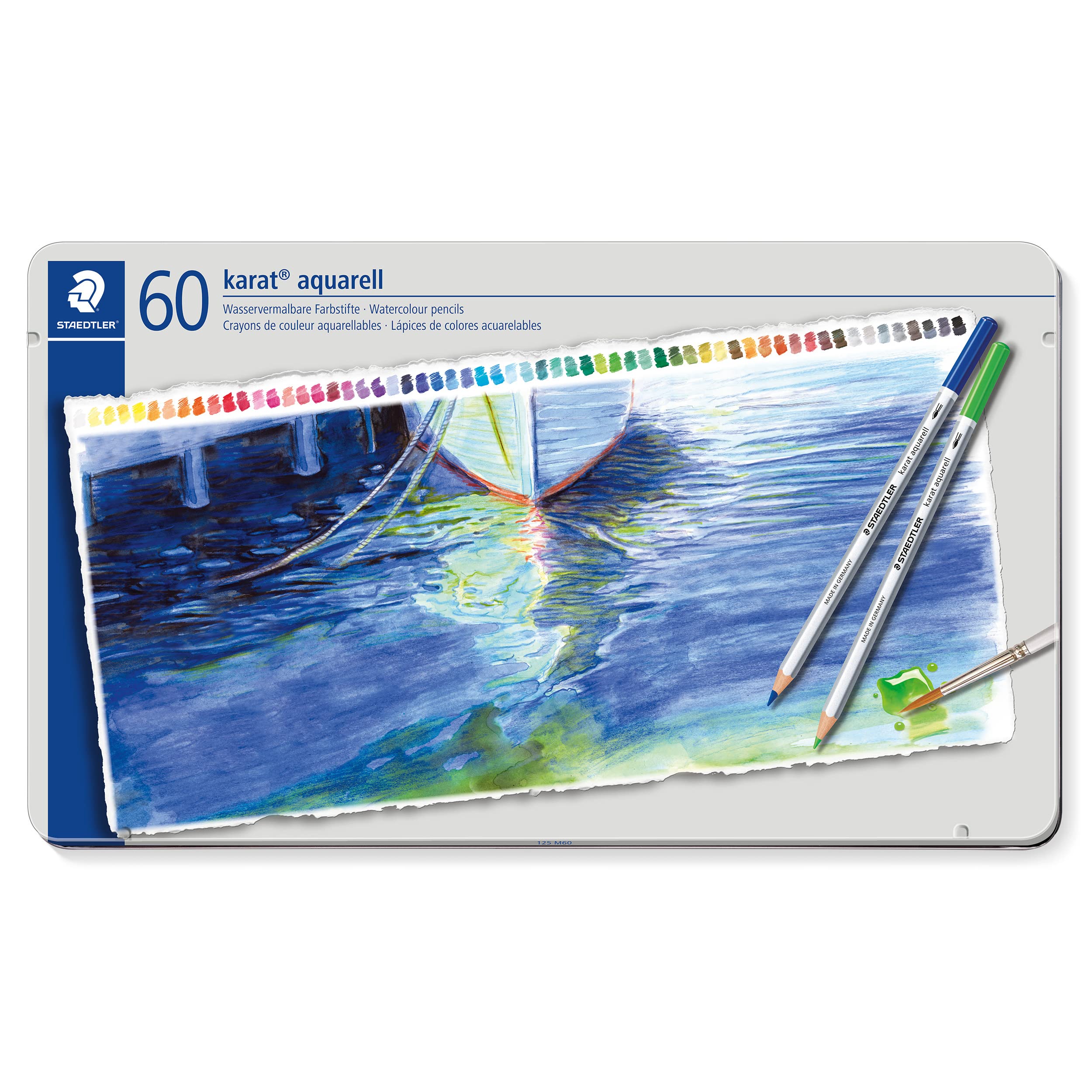STAEDTLER 125 M60 Karat Aquarell Watercolour Colouring Pencil - Assorted Colours (Tin of 60 Pencils)