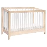 Babyletto Sprout 4-in-1 Convertible Crib with Toddler Bed Conversion Kit in Washed Natural and White, Greenguard Gold Certified
