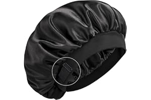 YFONG Silk Bonnet for Sleeping Women Men, Real Mulerry Silk Lined Bonnet for Curly Hair, Double Layer Adjustable & Non-Slip Sleep Cap, Black