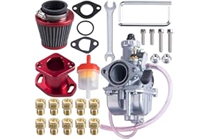 ORAEVY VM22 26mm Carburetor Carb Kit fit for Performance Intake Pipe Mainfold 38mm Air Filter Fit For Predator 212cc GX160 Honda GX200 CT200U 196cc KT196 Clones Go Kart Mini Bike Race Kart (Red)
