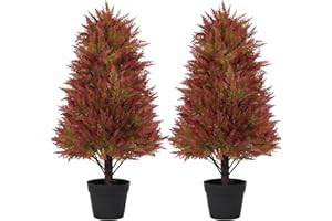 Azoco 30" Fall Artificial Cedar Topiary Trees Set of 2 – 2.5ft UV Resistant Faux Cypress Pine Plants for Outdoor Planters, Realistic Fake Shrubs and Bushes for Front Porch Patio or Autumn Garden Decor