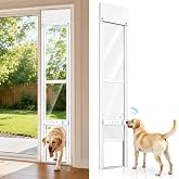 Automatic Sliding Glass Dog Door with Doorbell Activation,No Collar | 4 Mode,Electric Sliding Door Dog Doors Insert,Aluminum Frame Patio Door Dog Door,Weatherproof,Anti-Pinch(78 5/16"-83 3/16" H)