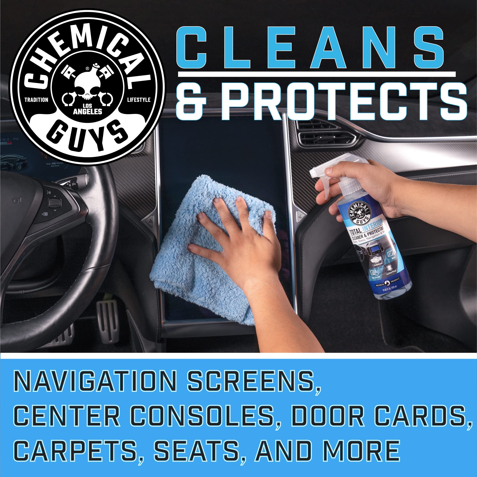 Chemical Guys Total Interior Cleaner & Protectant Interior Cleaner, Cleans & Protects Leather, Vinyl, Plastic, Rubber, Glass with a Streak-Free Finish — Cars, Trucks, SUVs, RVs, 16 oz