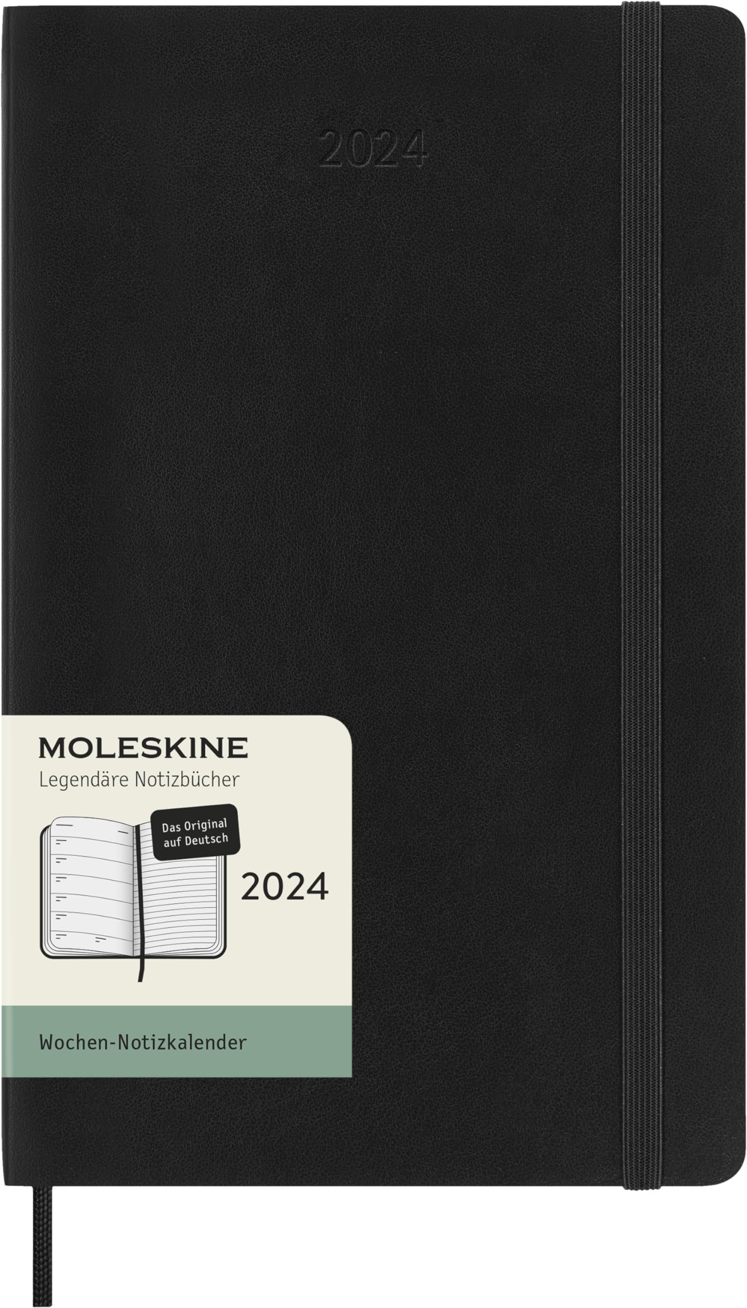 Moleskine Weekly Agenda with Space for Notes 12 Months 2024, Agenda 2024, Size Large 13x21, Soft Cover and Elastic Closure, Colour Black, in German Language