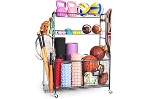 Mythinglogic Sports Equipment Garage Organizer,Garage Ball Storage for Sports Gear and Toys, Rolling Ball Cart with Wheels for Indoor/Outdoor Use