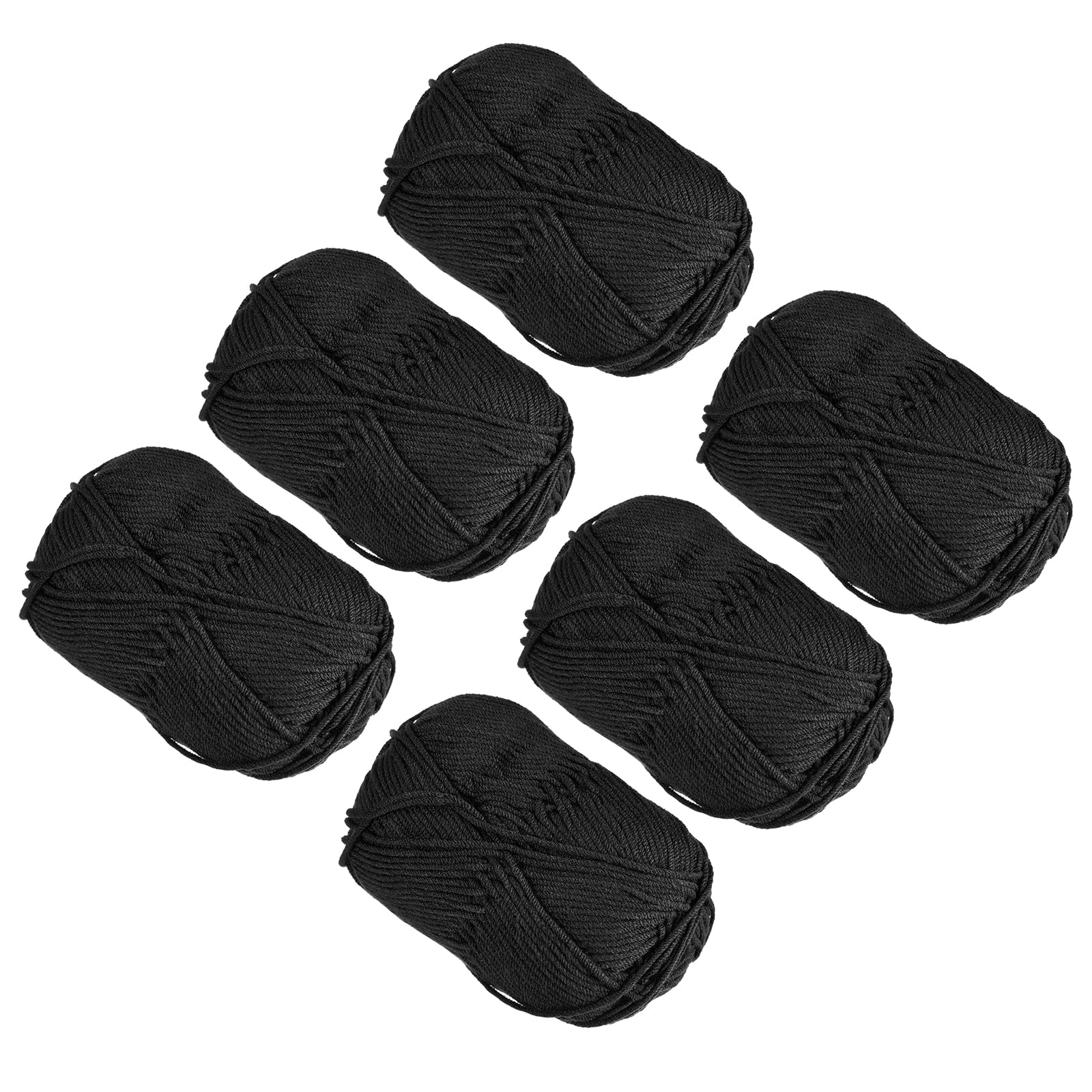 METALLIXITY Acrylic Yarn(50g/1.76oz) 6Pcs, Acrylic Soft Crochet Yarns, Black