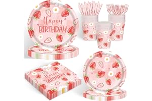 XUELIREN 120PCS Strawberry Themed Supplies for Girls Kids Sweet One 1st 2rd Birthday Party Decorations Berry First Tableware Set Plates Napkins Cups and Forks Knives Serves 20 Guests