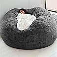 Giant Fur Bean Bag Chair Cover for Kids Adults, (No Filler) Living Room Furniture Big Round Soft Fluffy Faux Fur Beanbag Lazy Sofa Bed Cover (Grey, 6FT)