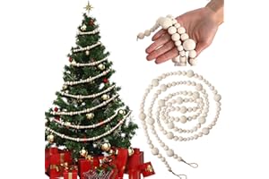 SYHOOD 2 Pcs 13.6 Feet Christmas Wooden Beads Garland for Tier Tray Rustic Farmhouse Country Decor Prayer Boho Beads Wall Hanging Garland for Wedding Classroom Decor(Wood Color)