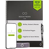 Rocketbook Core Reusable Smart Notebook, Letter Size 8.5x11, Black | Dot Grid Pages For School Work and Creative Projects, Includes Pen and Towel