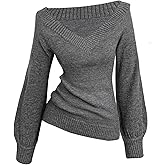 WDIRARA Women's Plus Size V Neck Sweaters Long Lantern Sleeve Pullover Knit Tops