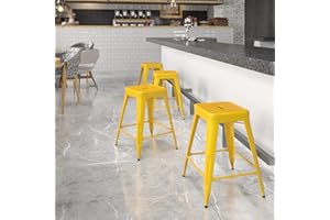 EMMA + OLIVER Commercial Grade 24" H Backless Yellow Metal Indoor-Outdoor Counter Height Stool