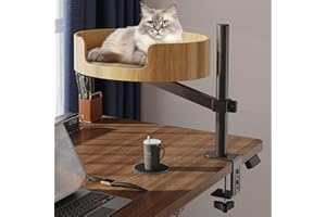 SPACOCLD Cat Desk Bed – Cat Bed for Indoor Cats with Adjustable Height&360° Rotation, Elevated Desk Nest Cats Beds for Table, Desktop Cat's Hammock for Small Space, Wooden Cat's Bed Desktop Kitten Furniture