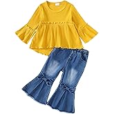 Willow Dance Toddler Baby Girls Outfits Long Sleeve Ruffled Shirt Top Flare Denim Jeans Cute 2Pcs Fall Winter Clothes