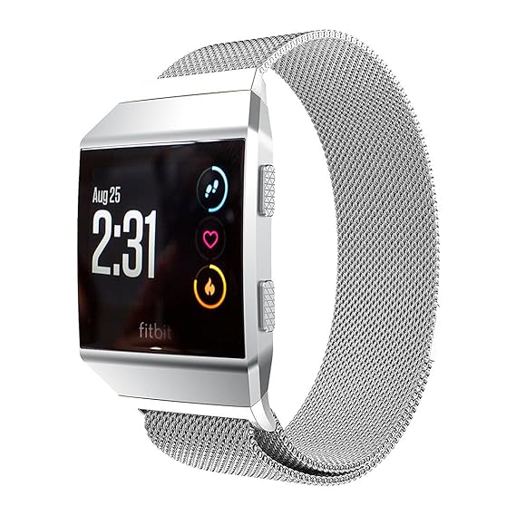 ANCOOL Fitbit Ionic Milanese Bands Magnetic Closure Stainless Steel Replacement Bracelet Milanese Loop for Fitbit Ionic - Small Silver