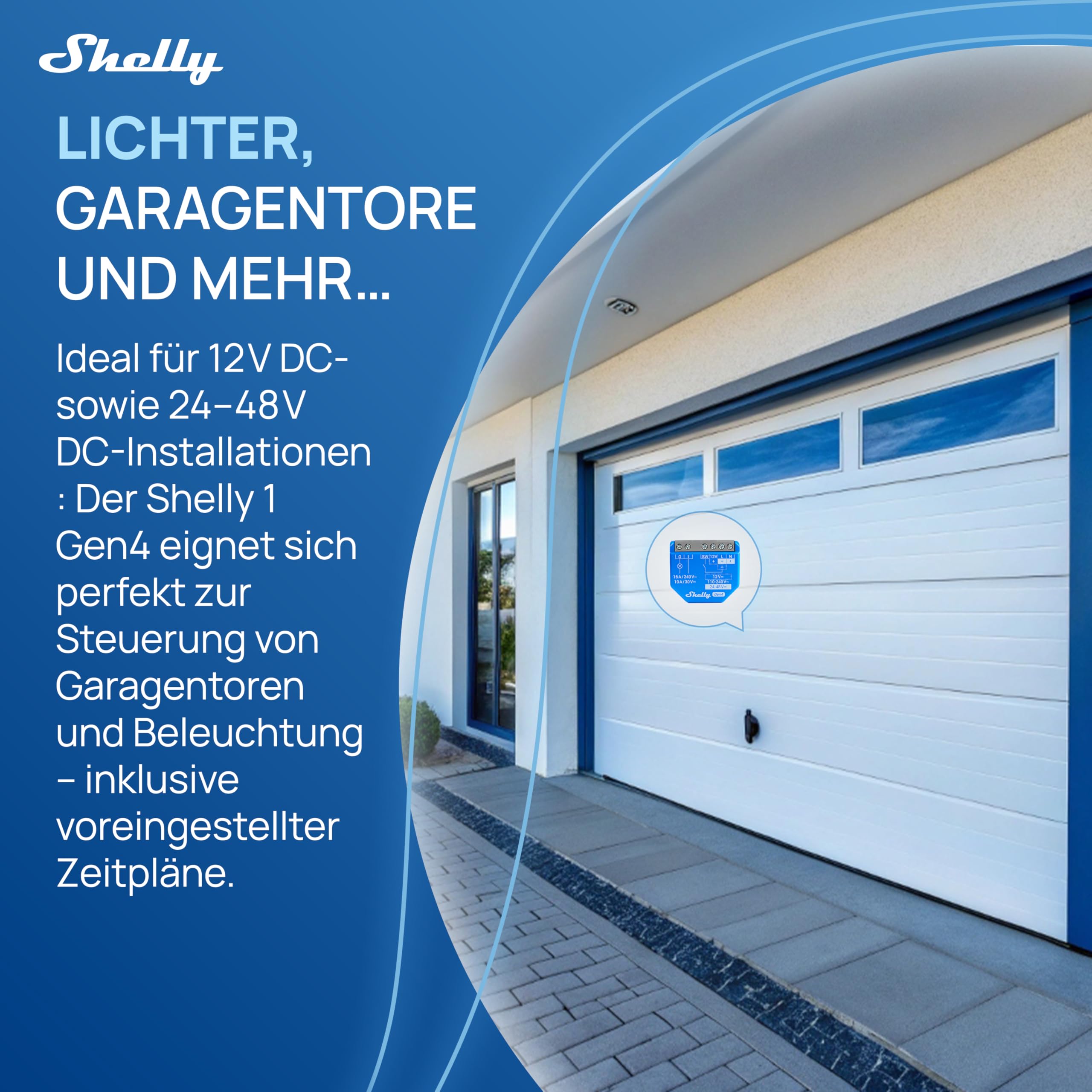 Shelly 1 Gen4 - WLAN Smart Relais Schalter, Potentialfreier Kontakt, 1 Kanal, 16A, Lichtschalter, Garagentoröffner, Smart Home, Zeitschaltuhr, Alexa & Google, Matter, Zigbee, Kein Hub Erforderlich 5