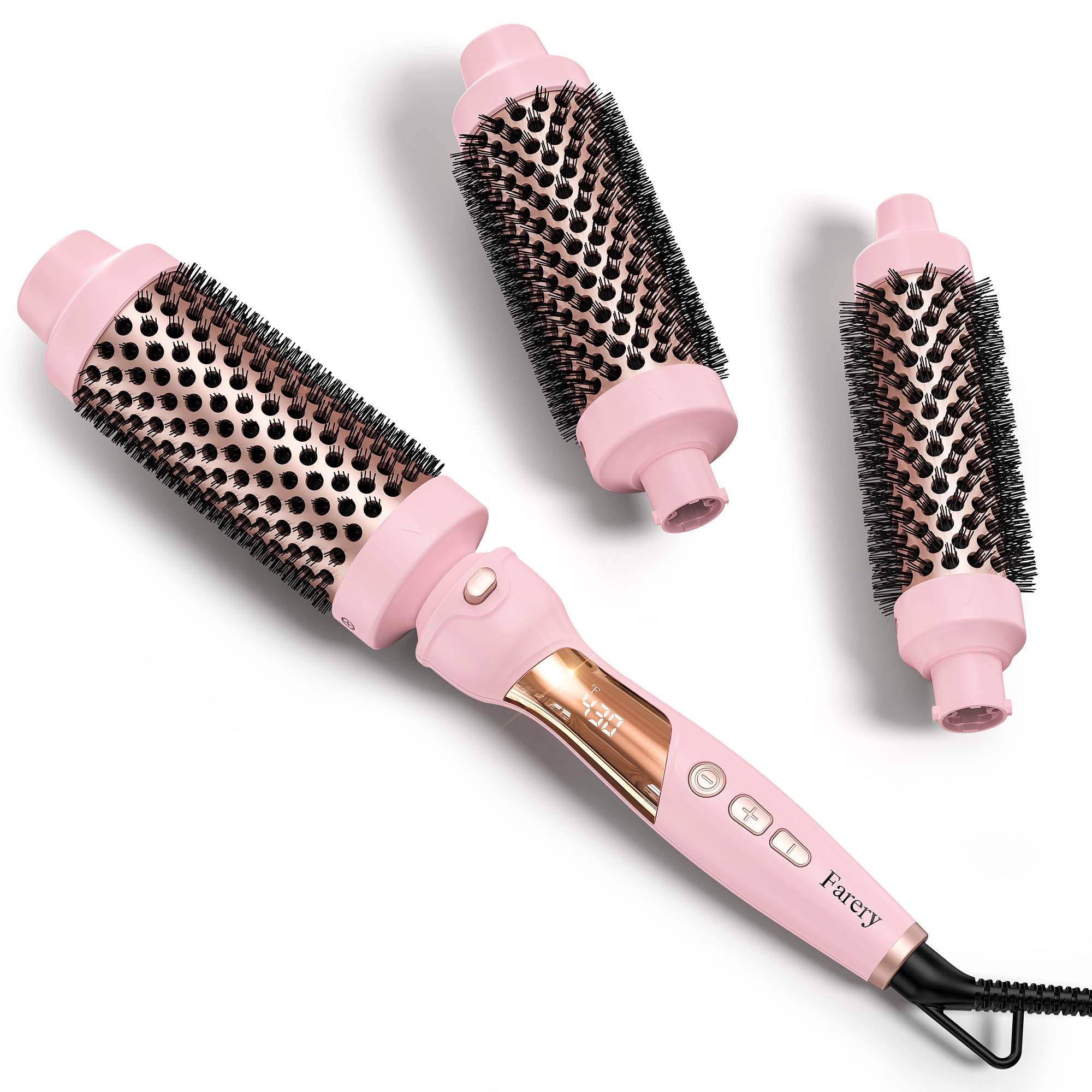 Photo 1 of Farery Thermal Brush Set 3 in 1, Ceramic Curling Wand & Hot Brush with 9 Temperatures. 3 Interchangeable Travel Curling Irons for Short, Medium & Long Hair (1.25'', 1.5'' & 1.75'' Barrels)