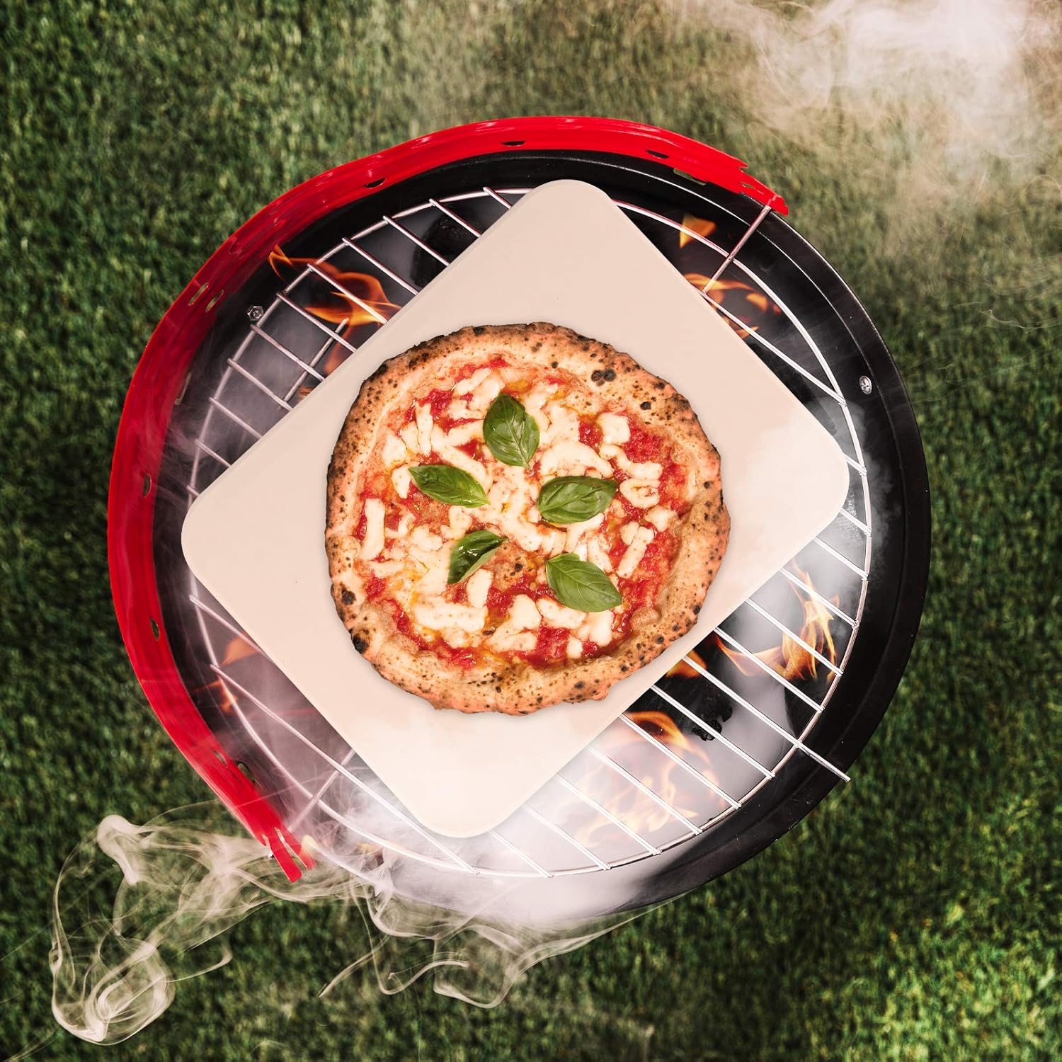 femor Pizza Grilling Stone 15"x12" Baking Stone for Oven, BBQ/Grill, Pizza Pan with Wooden Pizza Peel and Recipe, Rectangular : Garden & Outdoor