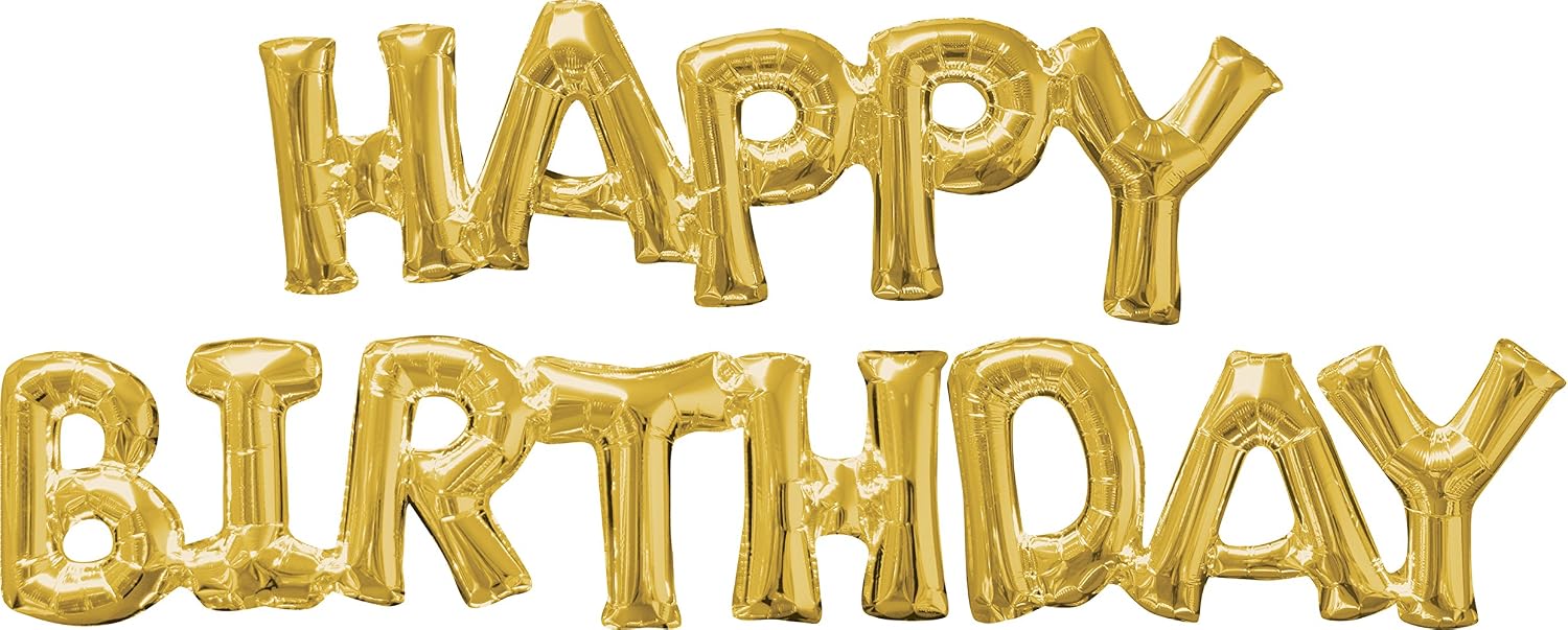 amscan 10118427 Gold Happy Birthday Foil Phrase Balloon-1 PC