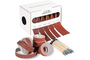 Emery Cloth Roll 6 Grits 8M Sandpaper Rolls with Dispenser & Double-Ended Sanding Sticks 80 150 240 320 400 600 Grits for Woo