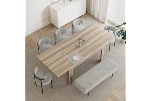 PatioPerk Extendable Dining Room Table for 6-10 Person, Plank and Beam Farmhouse Large Rectangular Kitchen Tables for Living Meeting Room (Oak)