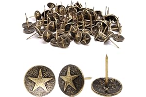 YuGtcen 100pcs Upholstery Tacks, Decorative Nails Thumb Tacks Round Metal Upholstery Nails for Wood Upholstery Pins Retro Furniture Tacks (16x20mm, Star Bronze)