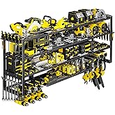 POKIPO Extra Large 64" W Power Tool Organizer Wall Mount, Load 1000 lbs, Heavy Duty 4 Tier Garage Storage Rack with 8 Drill Holders, 2 in 1 Corner or Straight Installation, Gift for Men