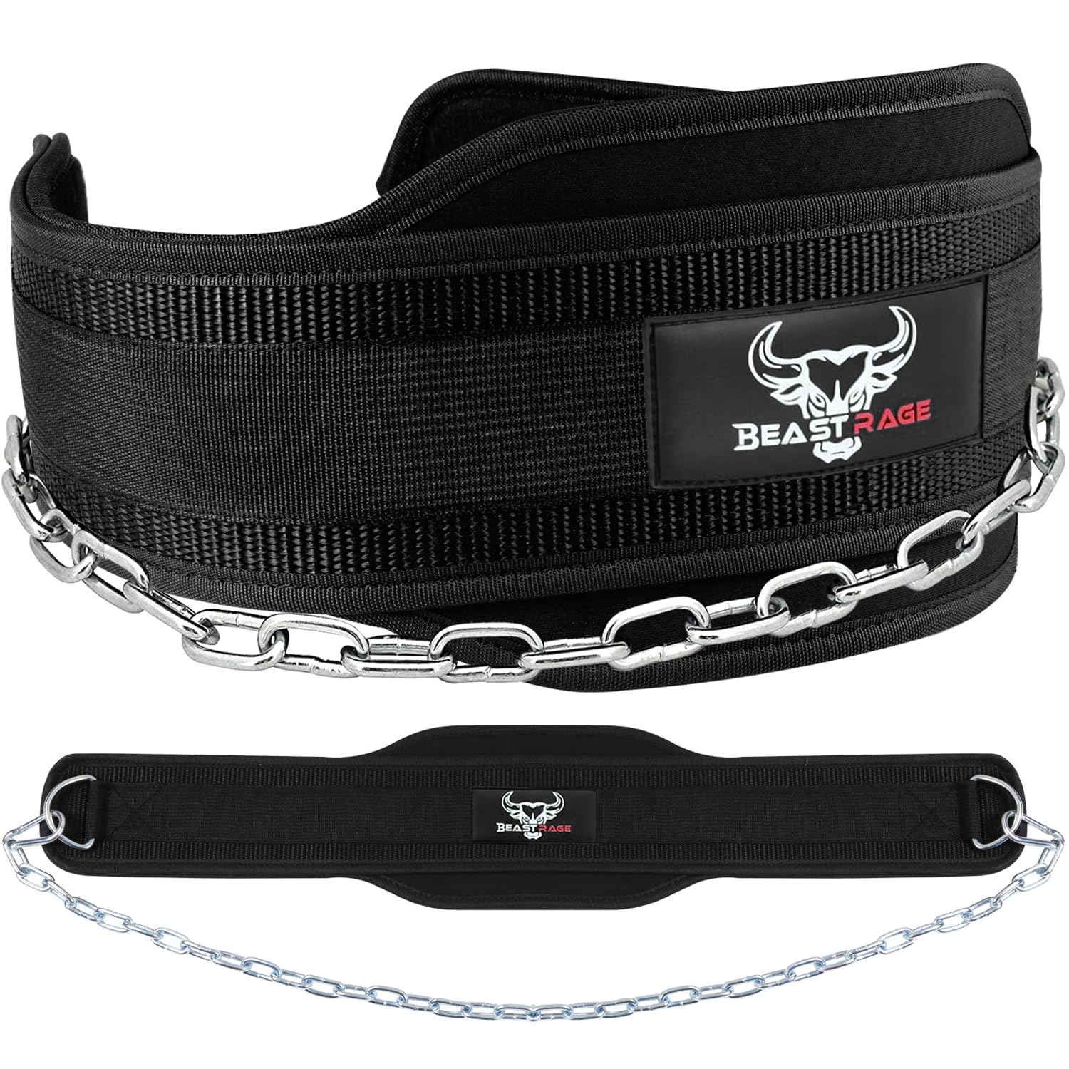 BEAST RAGE Dip Belt Weight lifting belt with Heavy Duty 36 Inch Adjustable Dipping Steel Chain Padded Neoprene Gym belt Back Support Men Women Fitness (Black)