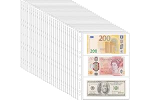 150 Pockets Archival Banknote Pages – 50 Sheets Acid-Free Currency Protector Sleeves for Bills, Stamps, Coupons IN02050 (Tran