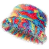 LA CARRIE Women's Fuzzy Wide Brim Faux Fur Bucket Hat Winter Warmer Fisherman Cap