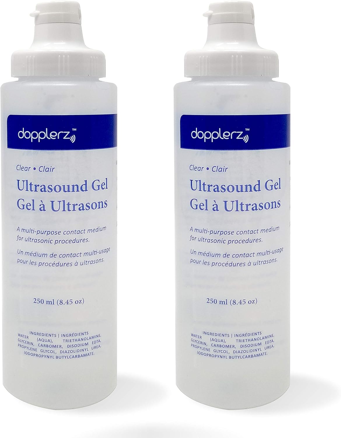 2 X DOPPLERZ Clear Ultrasound Transmission Gel Doppler Tens (0.25 LTR