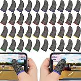 30 Piece Finger Sleeve for Gaming Mobile Game Controller Finger Thumb Sleeve Anti Sweat Breathable Seamless Touchscreen Cover Silver Fiber for Phone Game(Assorted Colors)