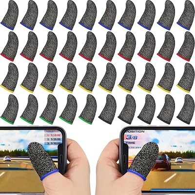 30 Piece Finger Sleeve for Gaming Mobile Game Controller Finger Thumb Sleeve Anti Sweat Breathable Seamless Touchscreen Cover Silver Fiber for Phone Game(Assorted Colors)