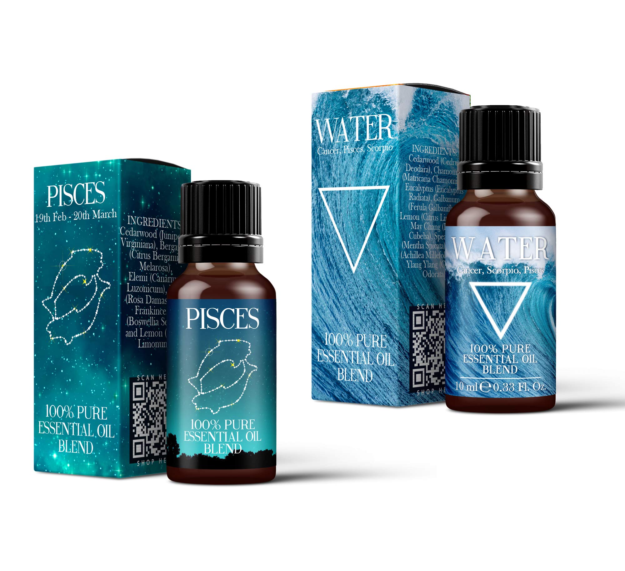 Mystix London | Water Element & Pisces Zodiac Essential Oil Blend Twin Pack | 2×10 ml | 100% Pure & Natural | Aromatherapy for Intuition & Balance | Vegan, GMO Free