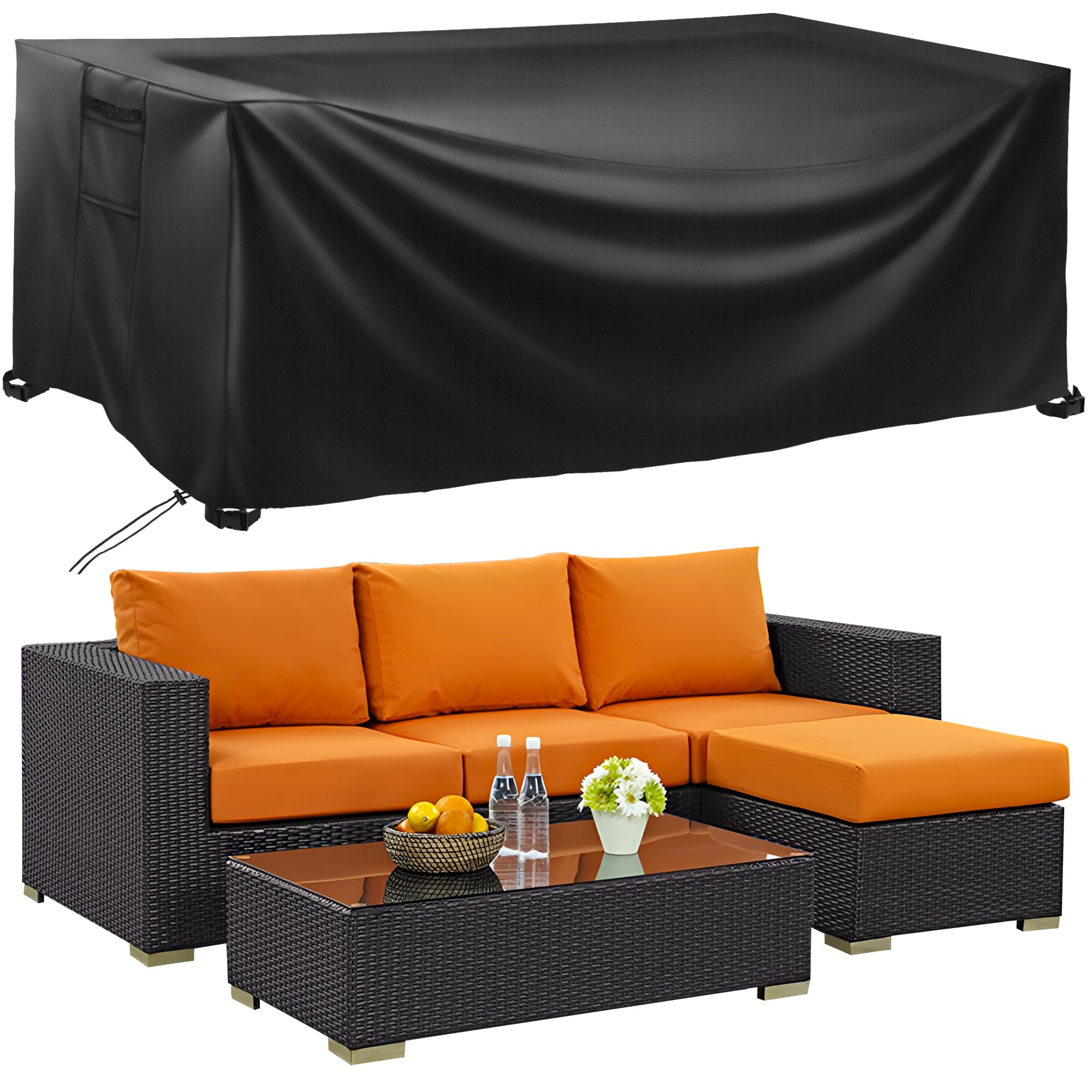 Bemece Garden Furniture Covers, Outdoor Furniture Covers Waterproof with Air Vent, Upgraded 420D Oxford Outdoor Patio Rectangular Cover, Anti-UV, Tear-Resistant, 250 * 250 * 90cm